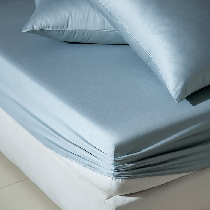 91家纺网 家纺一手货源 找家纺 佳汐蓝家纺 2026春夏新款贡缎长绒棉纯棉单床笠 床笠单件 清澈蓝