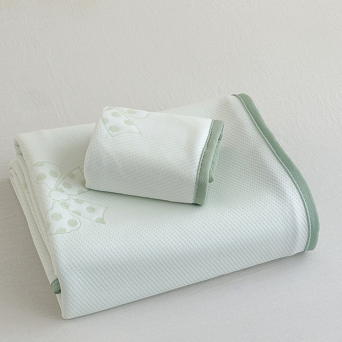 91家纺网 家纺一手货源 找家纺 七里香 2026新款提花冰豆豆床裙款凉席三件套四件套 床裙款蝴蝶结-绿