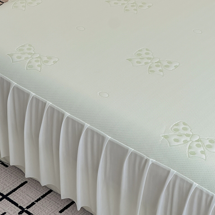 91家纺网 家纺一手货源 找家纺 七里香 2026新款提花冰豆豆床裙款凉席三件套四件套 床裙款蝴蝶结-绿