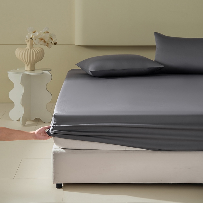 91家纺网 家纺一手货源 找家纺 佳汐蓝家纺 2026春夏新款贡缎长绒棉纯棉单床笠 床笠单件 绅士灰