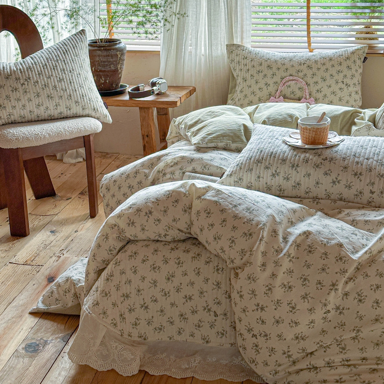 91家纺网 家纺一手货源 找家纺 孑寐家纺 2026新款亲肤舒适全棉棉麻单床盖床盖单件 清风蝶语