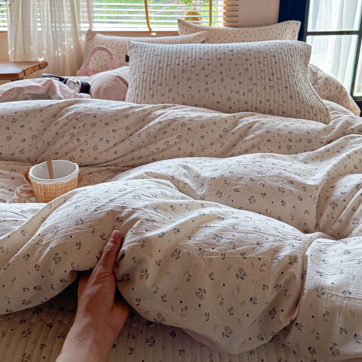 91家纺网 家纺一手货源 找家纺 孑寐家纺 2026新款亲肤舒适全棉棉麻单床盖床盖单件 秋野拾花