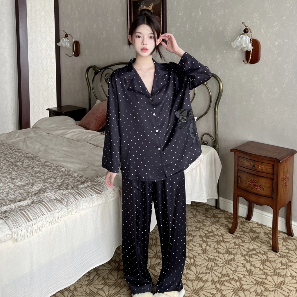 91家纺网 家纺一手货源 找家纺 （总）妍景家居生活馆 2026春夏新款点点镂空蝴蝶结家居服