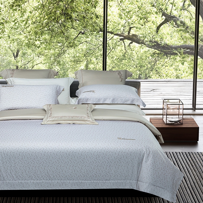 91家纺网 家纺一手货源 找家纺 诗黛尔 2026春夏新款长绒棉刺绣四件套黎境系列 黎境-香槟金