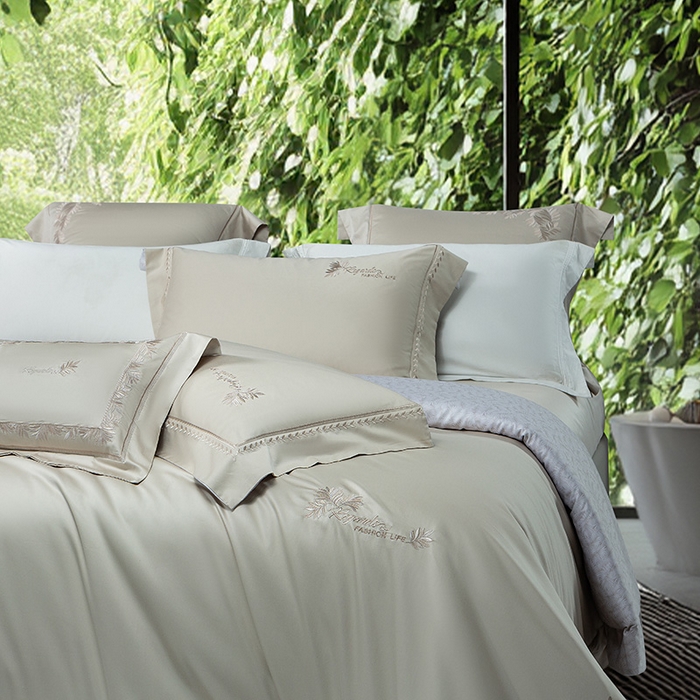 91家纺网 家纺一手货源 找家纺 诗黛尔 2026春夏新款长绒棉刺绣四件套黎境系列 黎境-香槟金