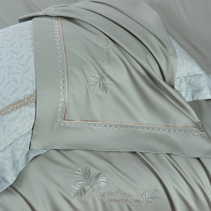 91家纺网 家纺一手货源 找家纺 诗黛尔 2026春夏新款长绒棉刺绣四件套黎境系列 黎境-极光蓝