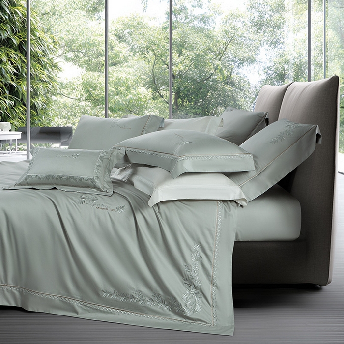 91家纺网 家纺一手货源 找家纺 诗黛尔 2026春夏新款长绒棉刺绣四件套黎境系列 黎境-极光蓝