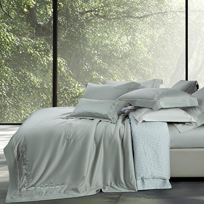 91家纺网 家纺一手货源 找家纺 诗黛尔 2026春夏新款长绒棉刺绣四件套黎境系列 黎境-极光蓝