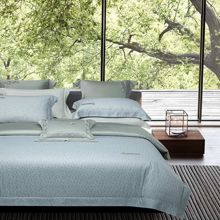 91家纺网 家纺一手货源 找家纺 诗黛尔 2026春夏新款长绒棉刺绣四件套黎境系列 黎境-极光蓝