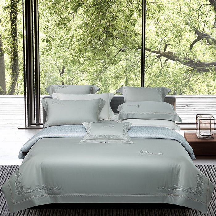 诗黛尔 2026春夏新款长绒棉刺绣四件套黎境系列 黎境-极光蓝