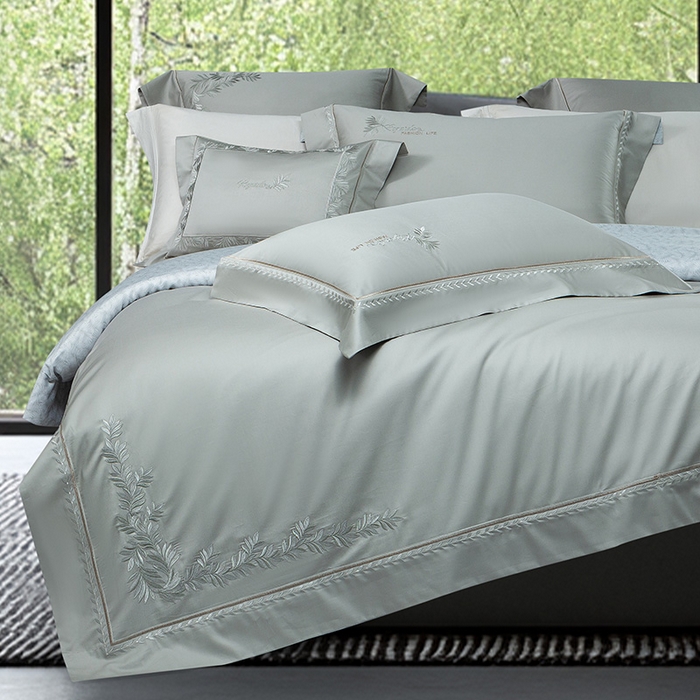 91家纺网 家纺一手货源 找家纺 诗黛尔 2026春夏新款长绒棉刺绣四件套黎境系列 黎境-极光蓝