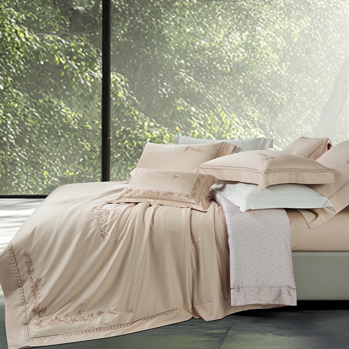 91家纺网 家纺一手货源 找家纺 诗黛尔 2026春夏新款长绒棉刺绣四件套黎境系列 黎境-卡其色