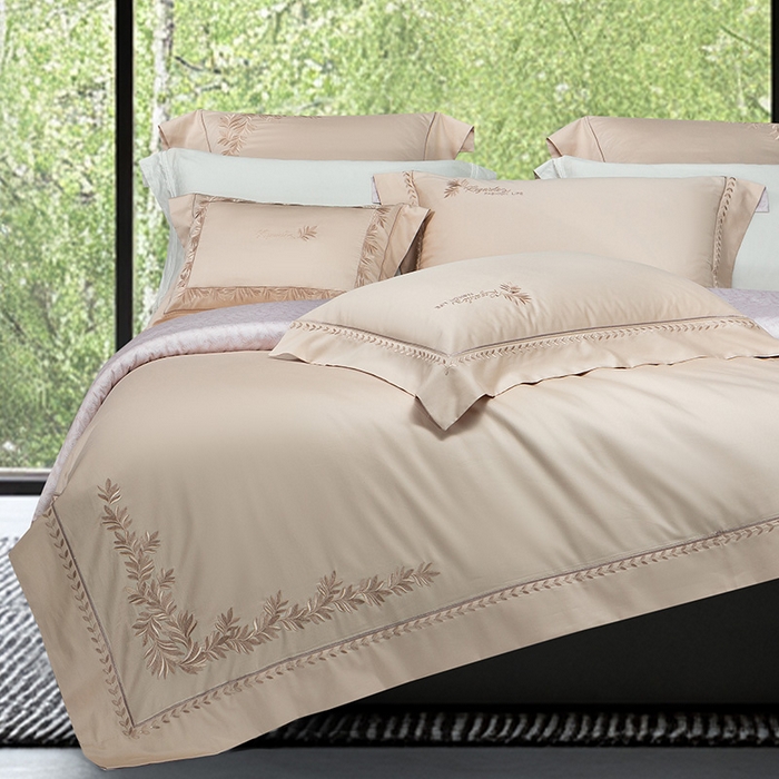 91家纺网 家纺一手货源 找家纺 诗黛尔 2026春夏新款长绒棉刺绣四件套黎境系列 黎境-卡其色