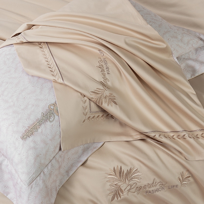 91家纺网 家纺一手货源 找家纺 诗黛尔 2026春夏新款长绒棉刺绣四件套黎境系列 黎境-卡其色