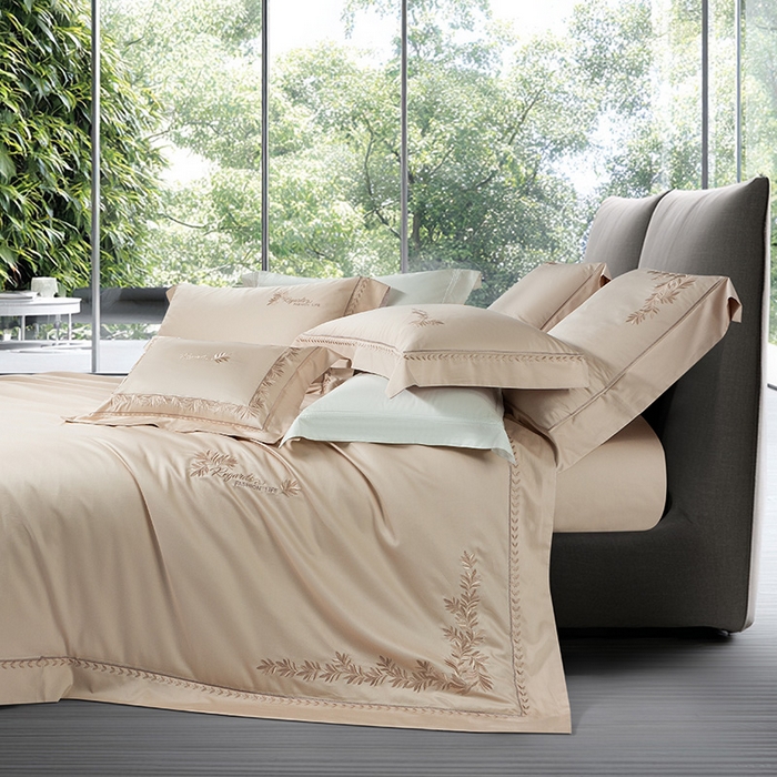 91家纺网 家纺一手货源 找家纺 诗黛尔 2026春夏新款长绒棉刺绣四件套黎境系列 黎境-卡其色