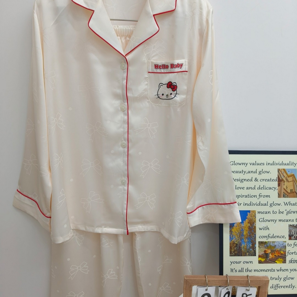 91家纺网 家纺一手货源 找家纺 （总）妍景家居生活馆 2026春夏新款冰雪丝-线条蝴蝶结KT家居服