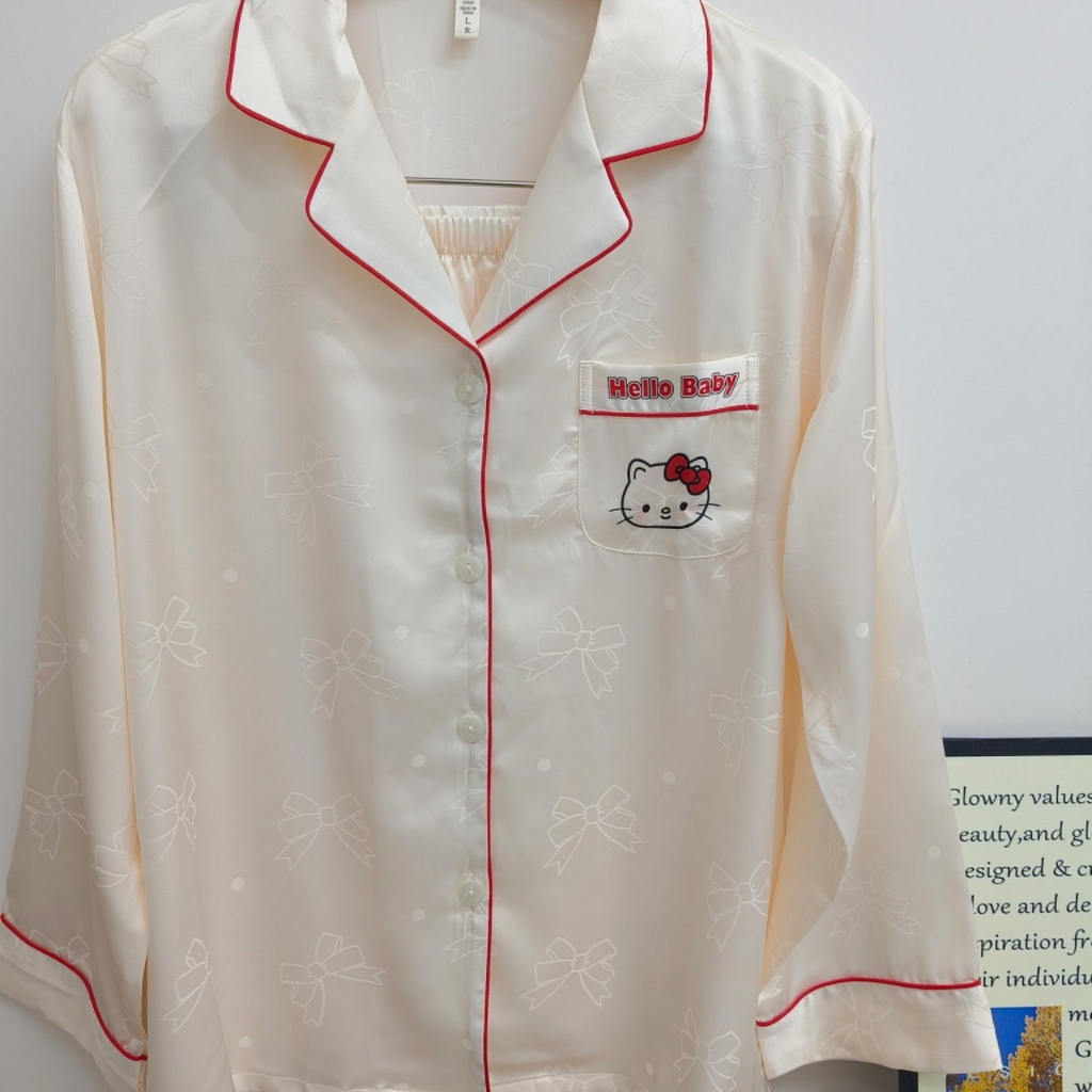 91家纺网 家纺一手货源 找家纺 （总）妍景家居生活馆 2026春夏新款冰雪丝-线条蝴蝶结KT家居服