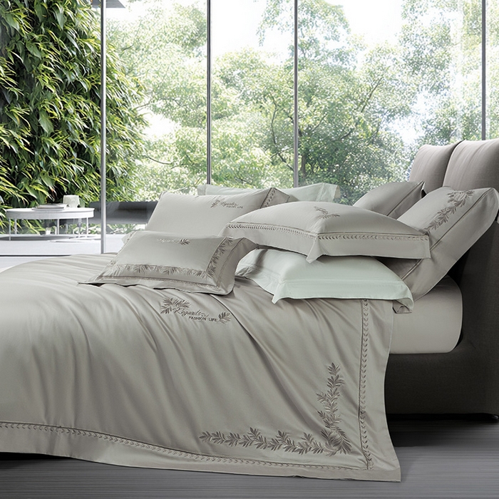 91家纺网 家纺一手货源 找家纺 诗黛尔 2026春夏新款长绒棉刺绣四件套黎境系列 黎境-绅士灰