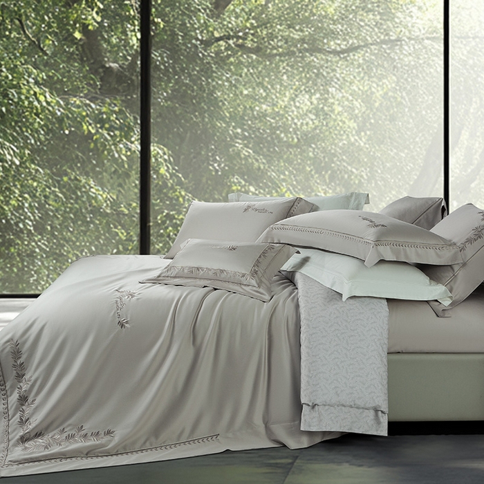 91家纺网 家纺一手货源 找家纺 诗黛尔 2026春夏新款长绒棉刺绣四件套黎境系列 黎境-绅士灰