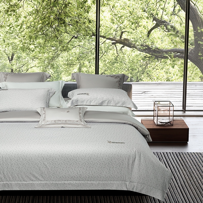 91家纺网 家纺一手货源 找家纺 诗黛尔 2026春夏新款长绒棉刺绣四件套黎境系列 黎境-绅士灰