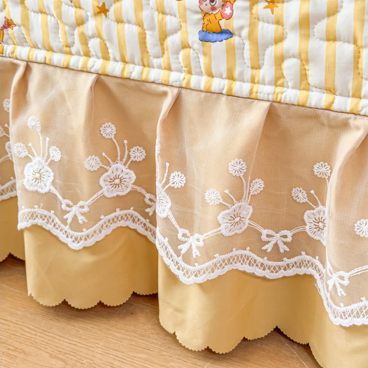 91家纺网 家纺一手货源 找家纺 雅眠居 2026新款直播爆款古法仿棉双层蕾丝花边床盖四件套 小福星