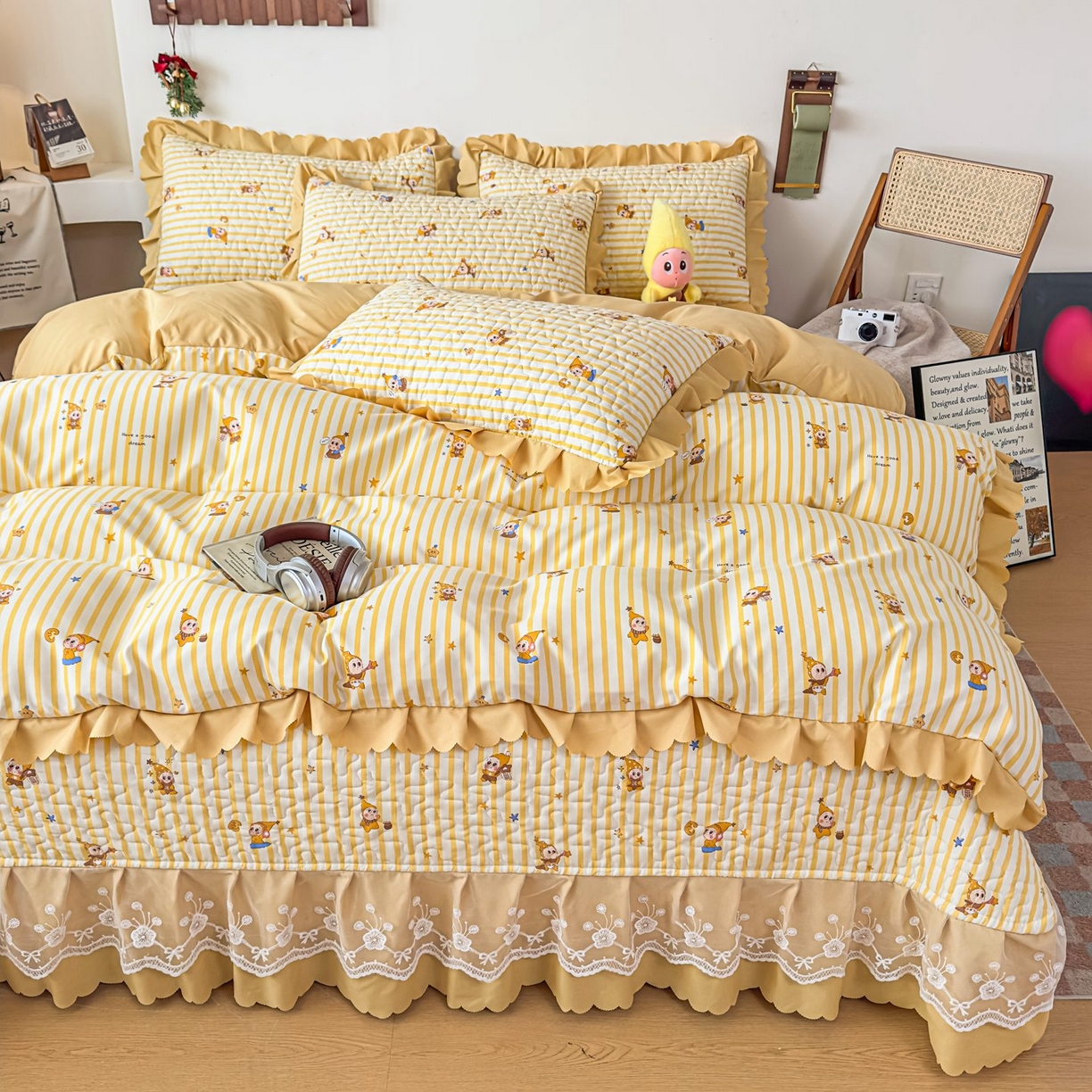 91家纺网 家纺一手货源 找家纺 雅眠居 2026新款直播爆款古法仿棉双层蕾丝花边床盖四件套 小福星