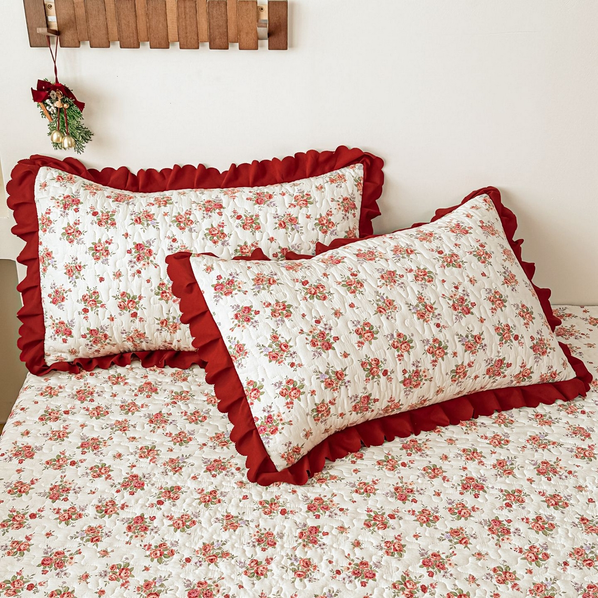 91家纺网 家纺一手货源 找家纺 雅眠居 2026新款直播爆款古法仿棉双层蕾丝花边床盖四件套 胭花集