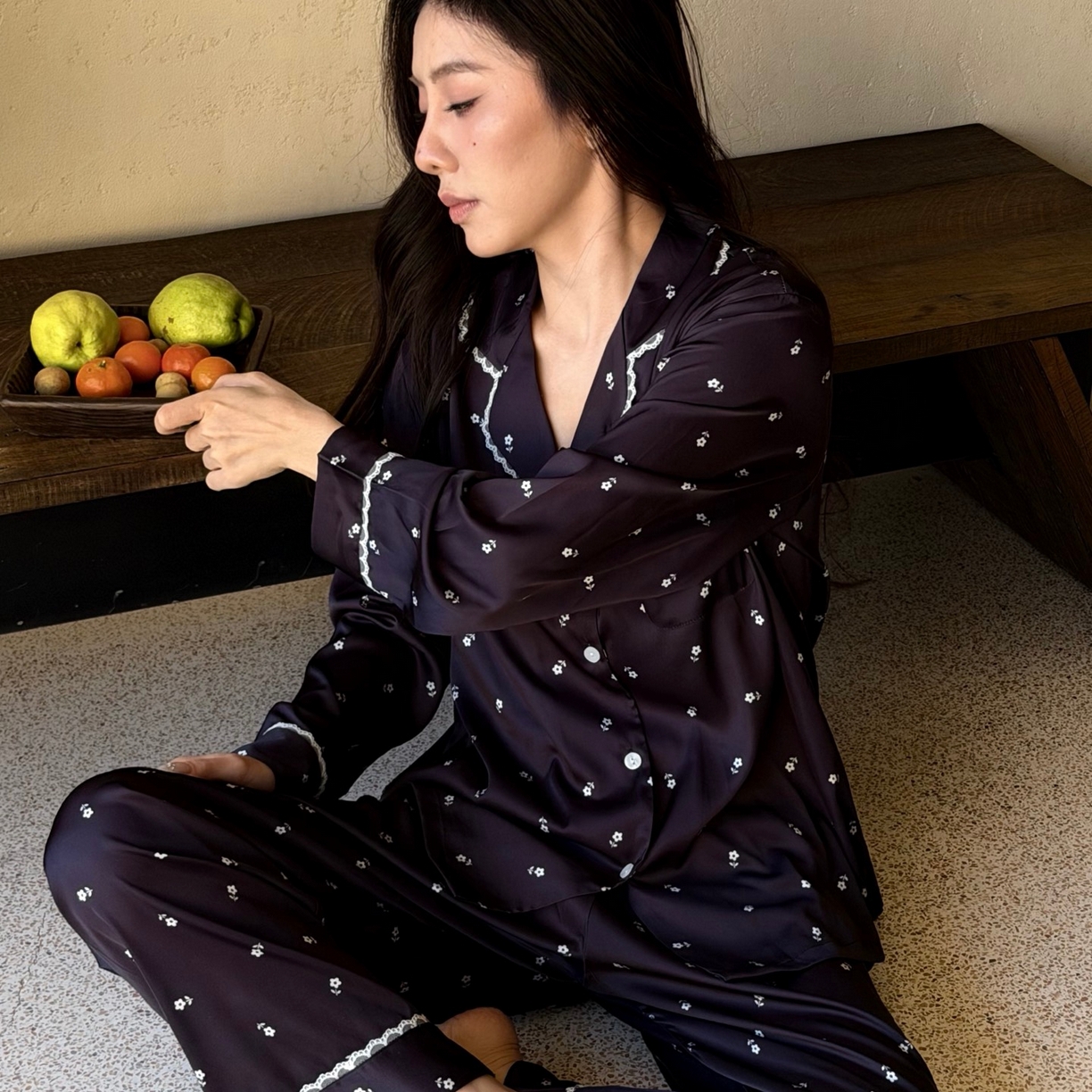 妍景家居生活馆 2026春夏新款冰雪丝-蕾丝小黑花家居服 冰雪丝-蕾丝小黑花-黑色