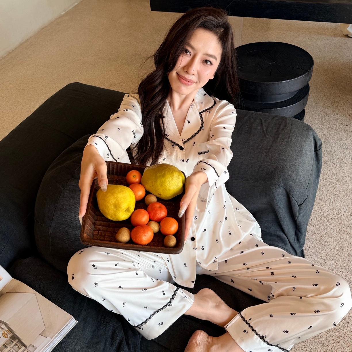 妍景家居生活馆 2026春夏新款冰雪丝-蕾丝小黑花家居服 冰雪丝-蕾丝小黑花-白色