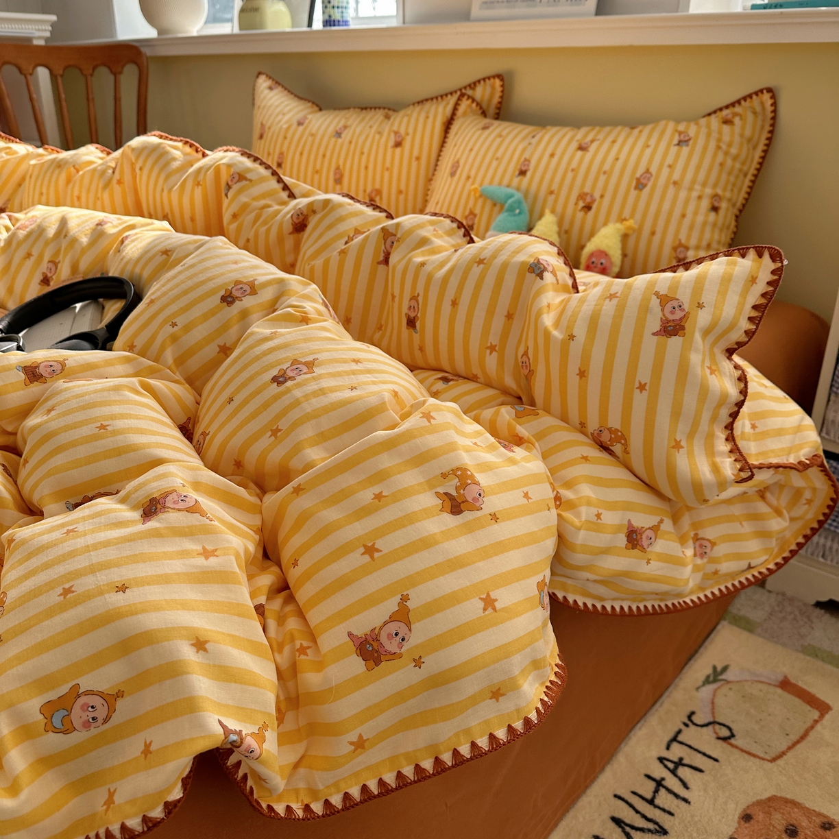 91家纺网 家纺一手货源 找家纺 瑞莱 2026新款A类全棉纯棉有氧双层纱四件套 萌星