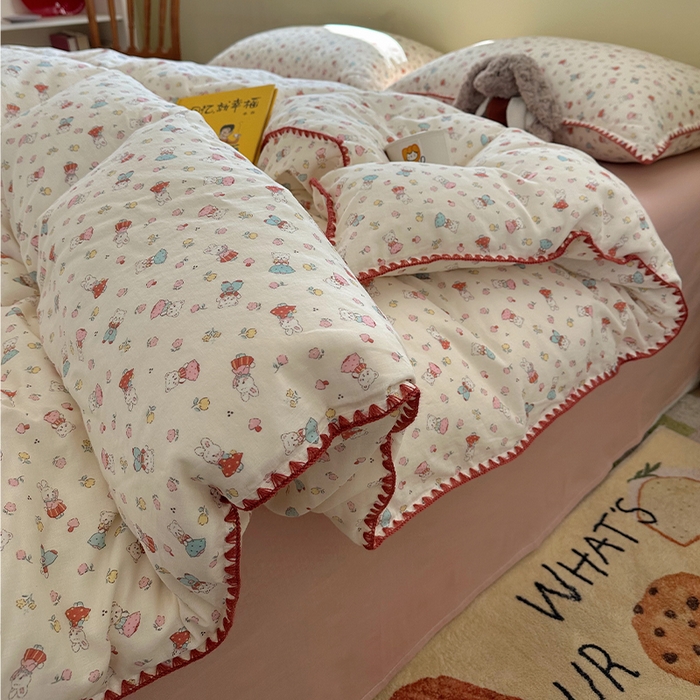 91家纺网 家纺一手货源 找家纺 瑞莱 2026新款A类全棉纯棉有氧双层纱四件套 白熊小姐