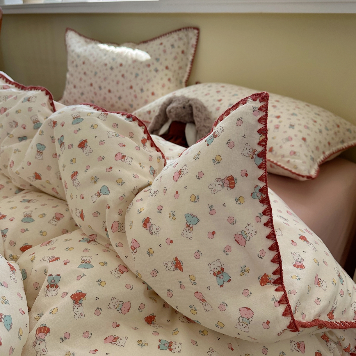 91家纺网 家纺一手货源 找家纺 瑞莱 2026新款A类全棉纯棉有氧双层纱四件套 白熊小姐