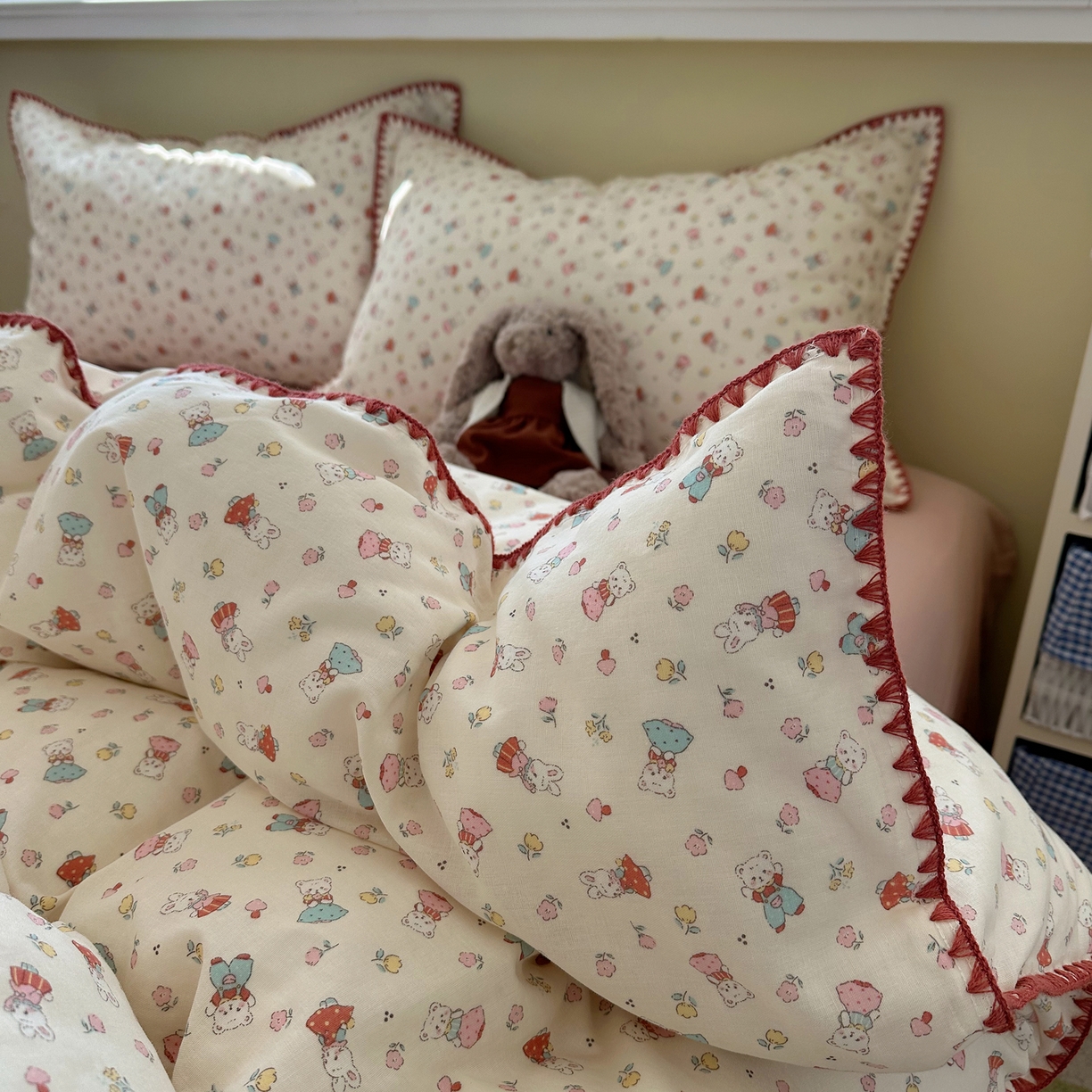 91家纺网 家纺一手货源 找家纺 瑞莱 2026新款A类全棉纯棉有氧双层纱四件套 白熊小姐