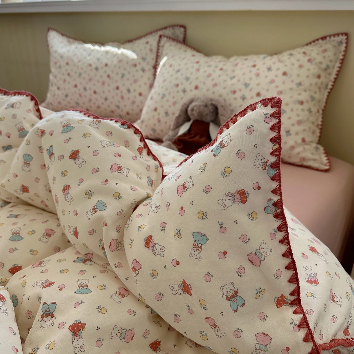 91家纺网 家纺一手货源 找家纺 瑞莱 2026新款A类全棉纯棉有氧双层纱四件套 白熊小姐