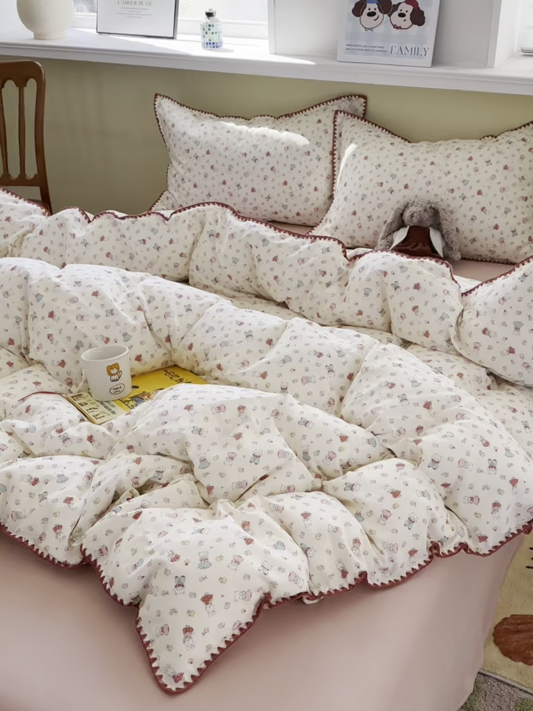 91家纺网 家纺一手货源 找家纺 瑞莱 2026新款A类全棉纯棉有氧双层纱四件套 白熊小姐