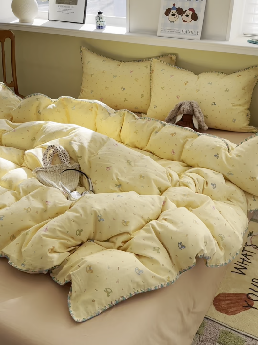 91家纺网 家纺一手货源 找家纺 瑞莱 2026新款A类全棉纯棉有氧双层纱四件套 彩色木马