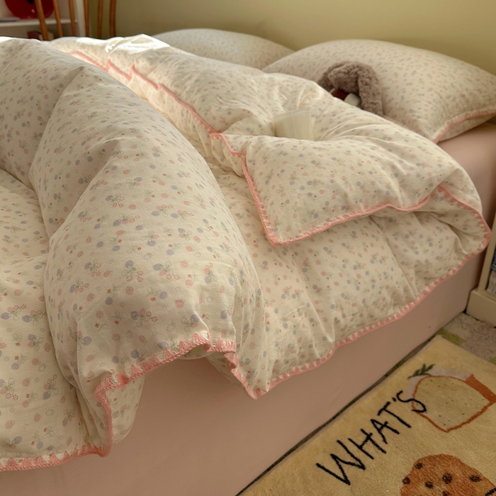 91家纺网 家纺一手货源 找家纺 瑞莱 2026新款A类全棉纯棉有氧双层纱四件套 淡彩花笺