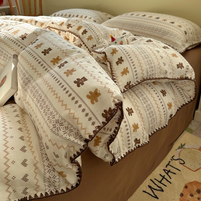 91家纺网 家纺一手货源 找家纺 瑞莱 2026新款A类全棉纯棉有氧双层纱四件套 费尔岛小熊