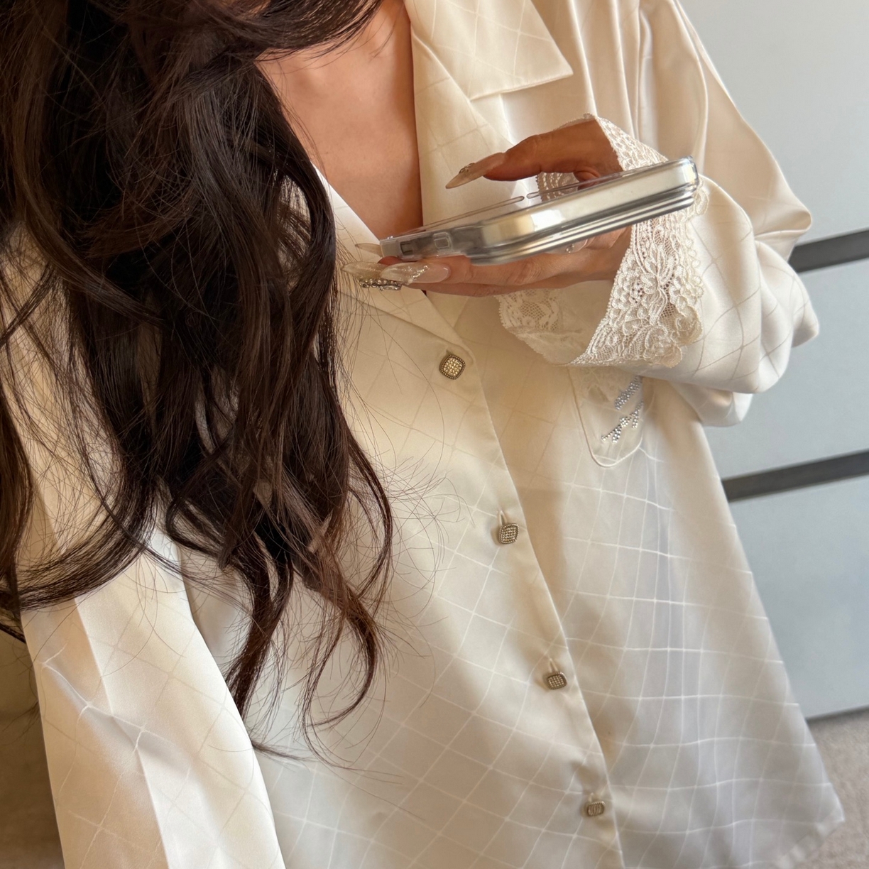 91家纺网 家纺一手货源 找家纺 妍景家居生活馆 2026春夏新款冰雪丝-蕾丝网格套装家居服 冰雪丝-蕾丝网格套装-白色