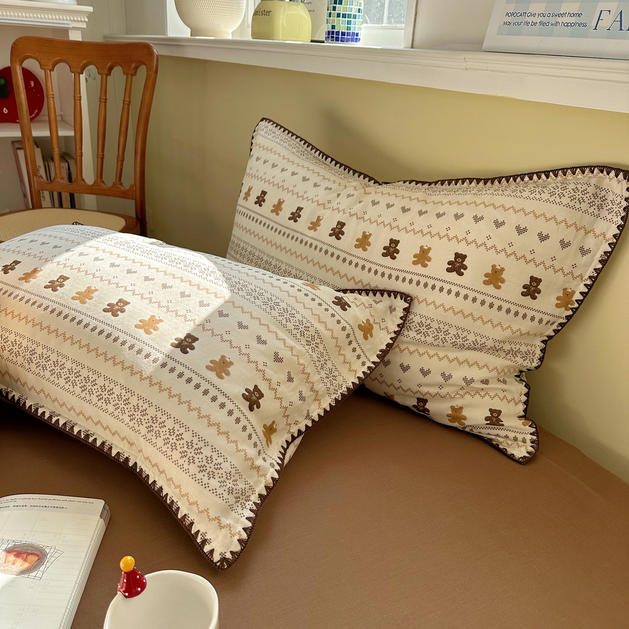 91家纺网 家纺一手货源 找家纺 瑞莱 2026新款A类全棉纯棉有氧双层纱四件套 费尔岛小熊