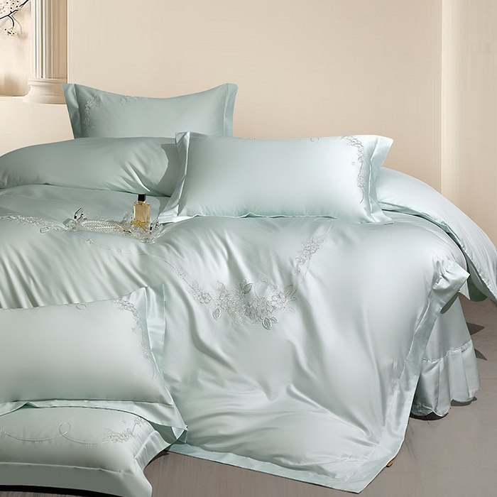 91家纺网 家纺一手货源 找家纺 （总）诗黛尔 2026春夏新品长绒棉刺绣四件套茱莉叶系列