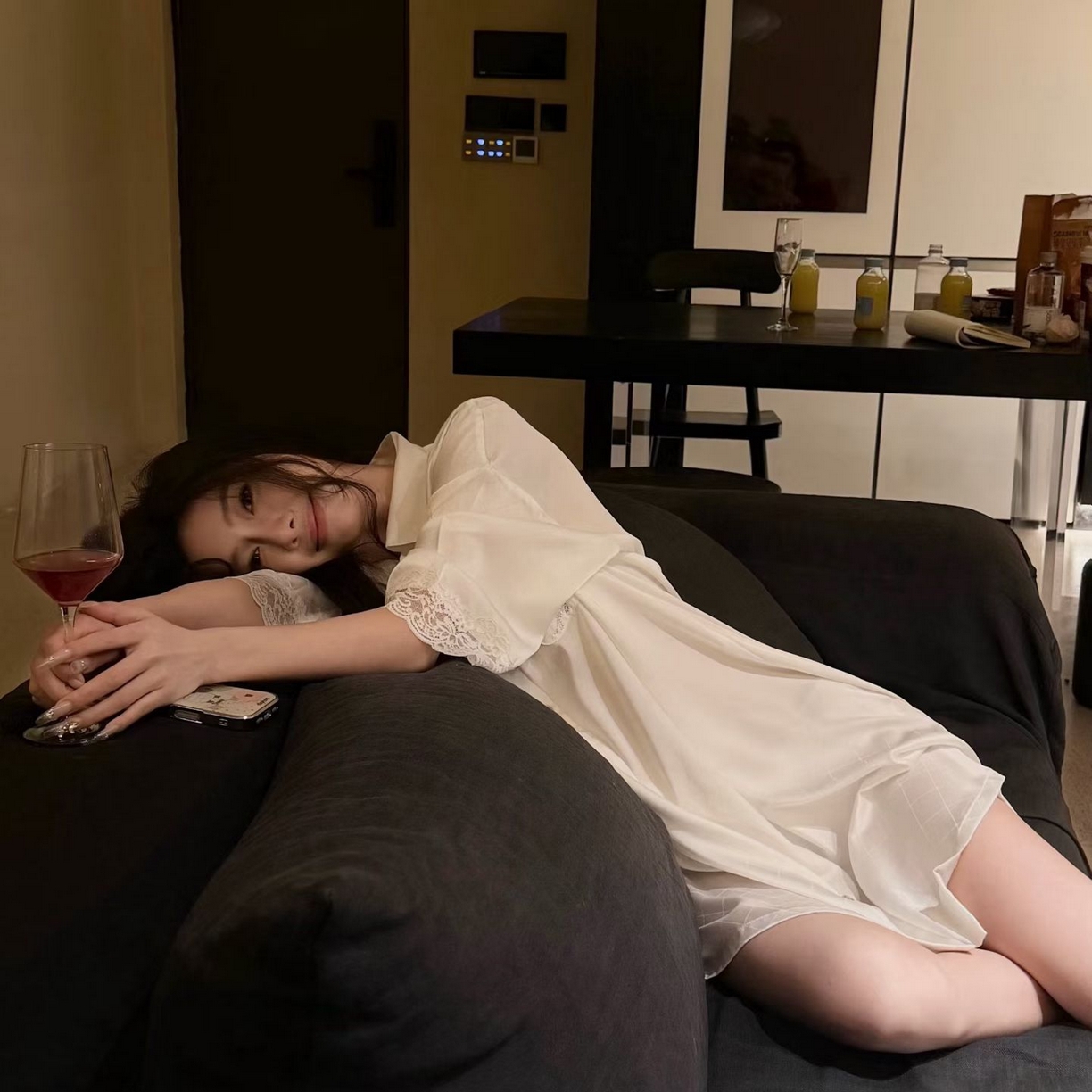 妍景家居生活馆 2026春夏新款冰雪丝-蕾丝网格衬衫裙家居服 冰雪丝-蕾丝网格衬衫裙-白色