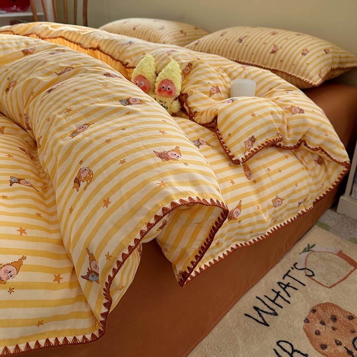 91家纺网 家纺一手货源 找家纺 瑞莱 2026新款A类全棉纯棉有氧双层纱四件套 萌星