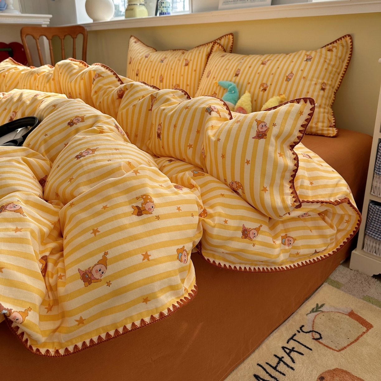 91家纺网 家纺一手货源 找家纺 瑞莱 2026新款A类全棉纯棉有氧双层纱四件套 萌星