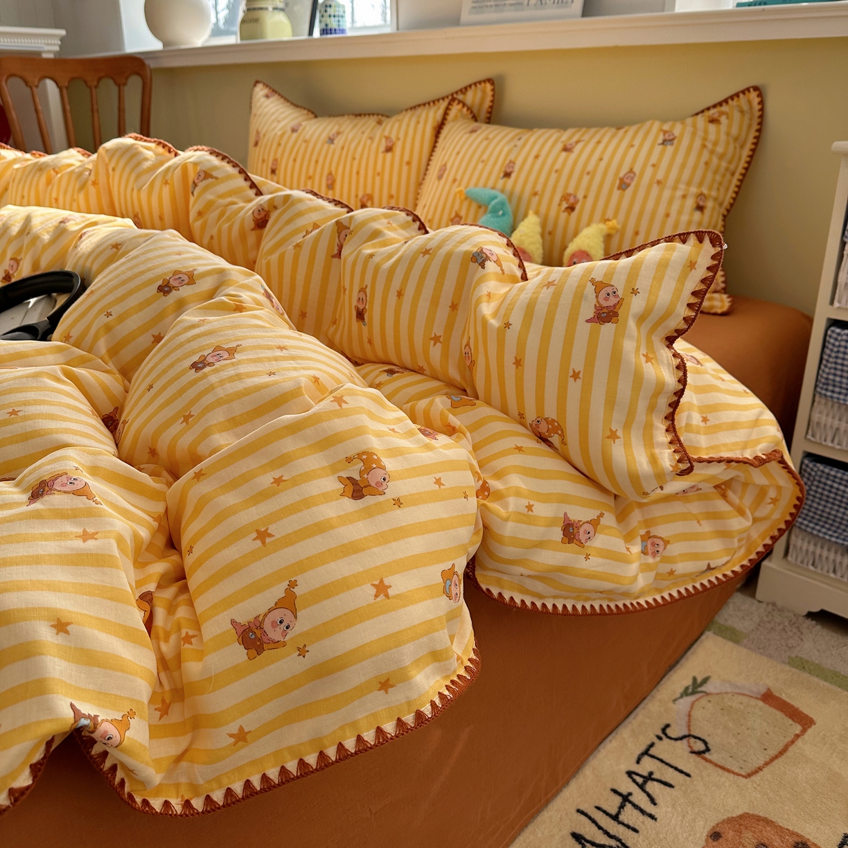 91家纺网 家纺一手货源 找家纺 瑞莱 2026新款A类全棉纯棉有氧双层纱四件套 萌星