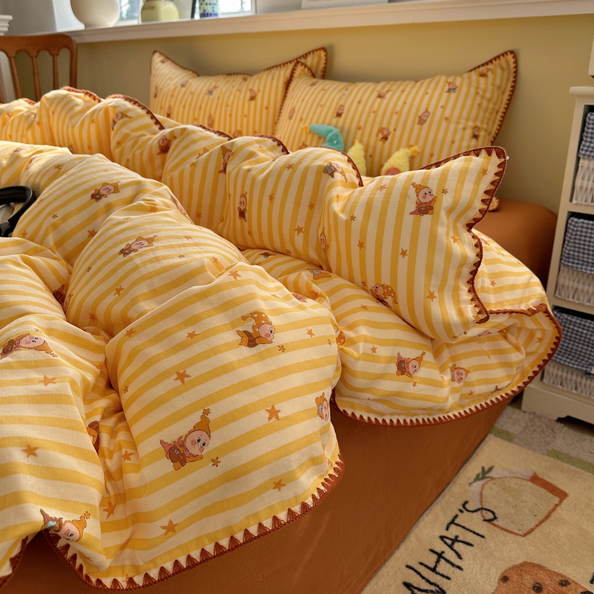 91家纺网 家纺一手货源 找家纺 瑞莱 2026新款A类全棉纯棉有氧双层纱四件套 萌星