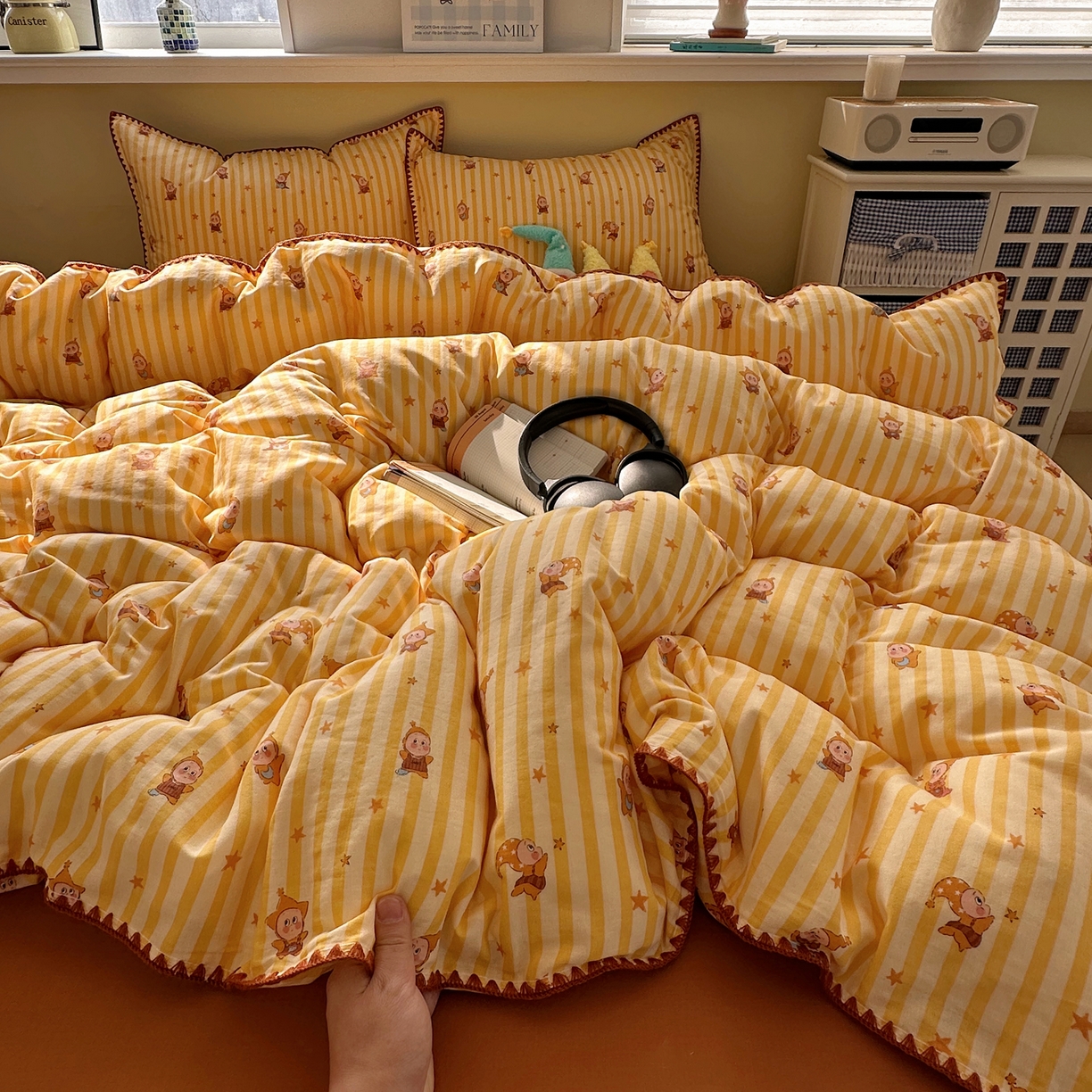 91家纺网 家纺一手货源 找家纺 瑞莱 2026新款A类全棉纯棉有氧双层纱四件套 萌星