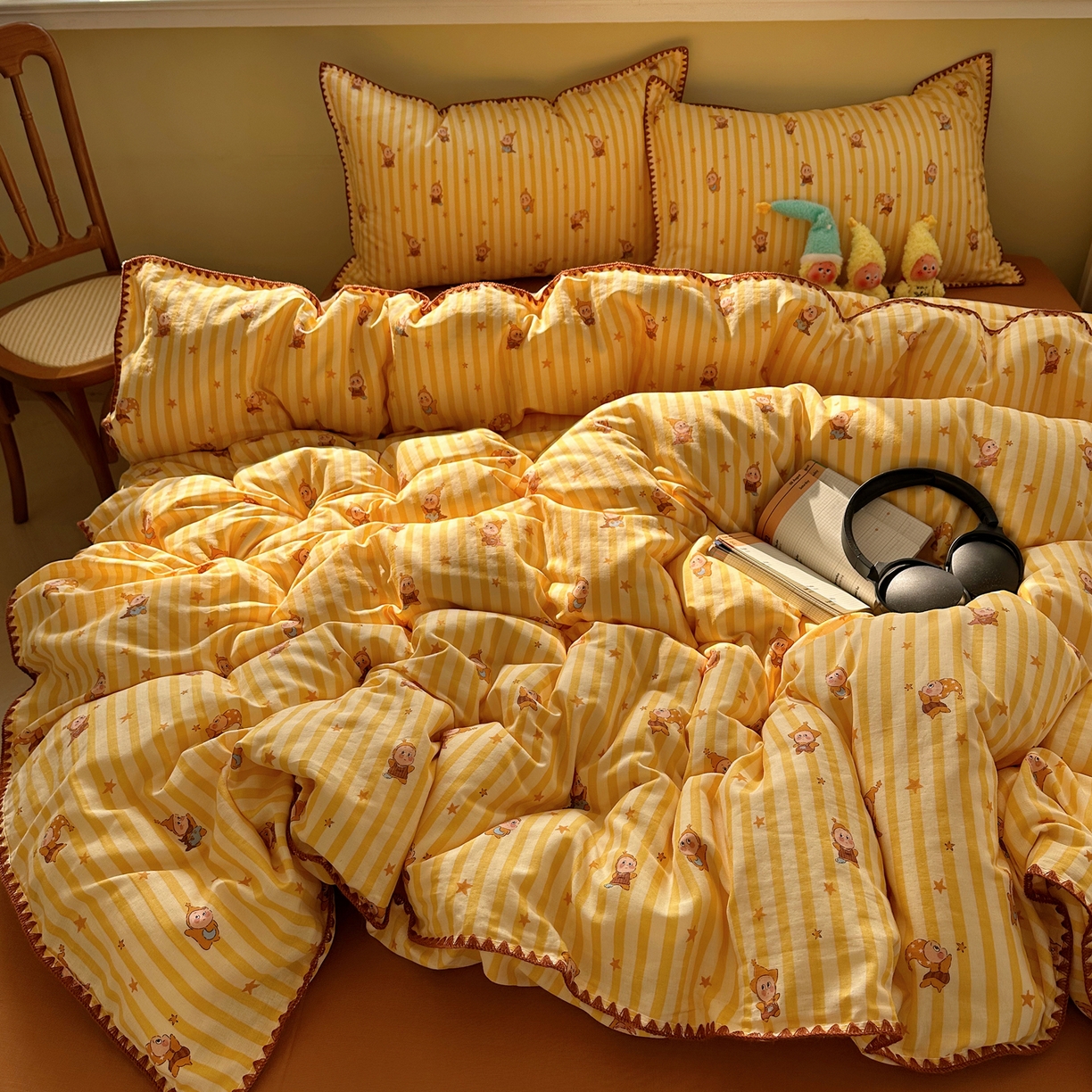 91家纺网 家纺一手货源 找家纺 瑞莱 2026新款A类全棉纯棉有氧双层纱四件套 萌星