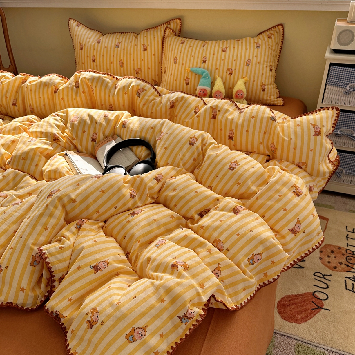 91家纺网 家纺一手货源 找家纺 瑞莱 2026新款A类全棉纯棉有氧双层纱四件套 萌星