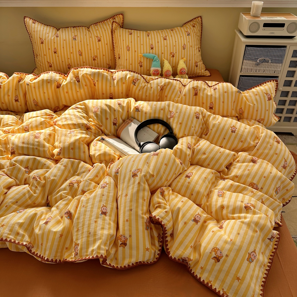 91家纺网 家纺一手货源 找家纺 瑞莱 2026新款A类全棉纯棉有氧双层纱四件套 萌星